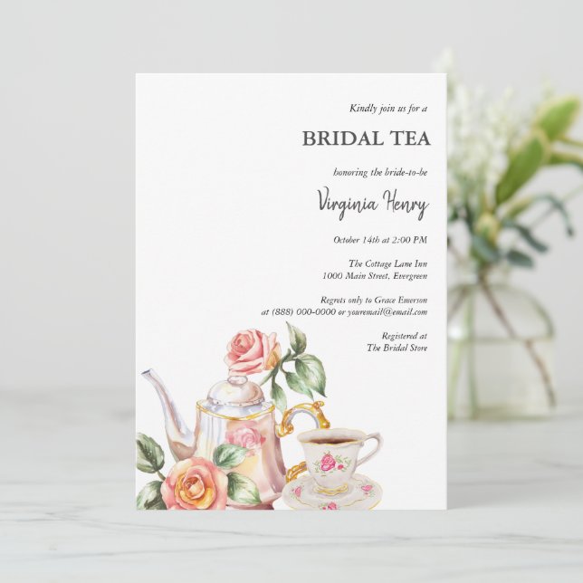 Victorian Dusty Blue Garden Tea Bridal Shower Invitation (Standing Front)
