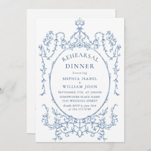 Victorian Dusty Blue Rehearsal Dinner QR code Invitation