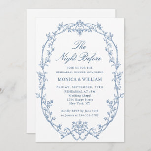 Victorian Dusty Blue Rehearsal Dinner QR code Invitation
