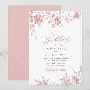 Victorian Dusty Blush Pink French Garden Wedding Invitation