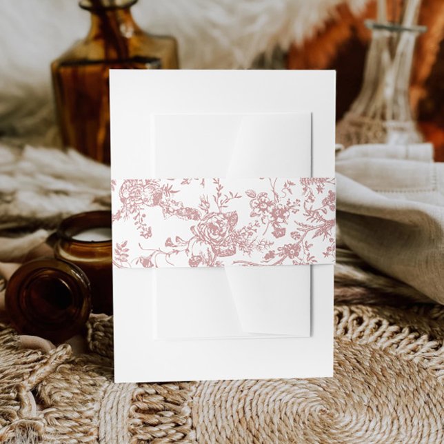 Victorian Dusty Pink French Garden Flowers Wedding Invitation Belly Band (Creator Uploaded)