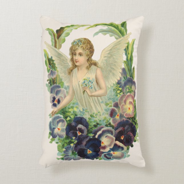 Victorian Easter Angel with Purple Pansy Flowers Accent Pillow (Front(Vertical))