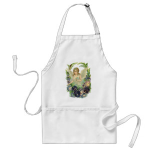 Victorian Easter Angel with Purple Pansy Flowers Standard Apron
