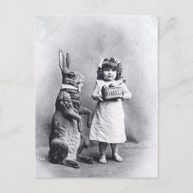 Victorian Easter Bunny with Girl Holiday Postcard (Front)