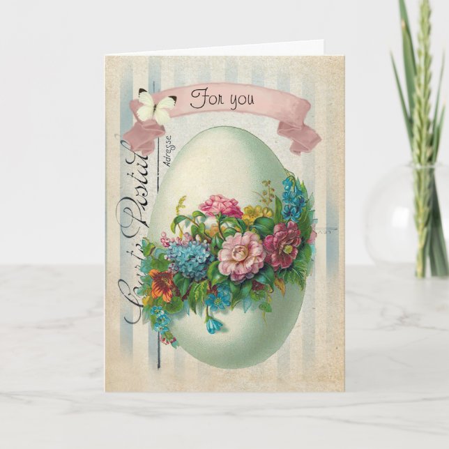 Victorian Easter Flower Egg Holiday Card (Front)