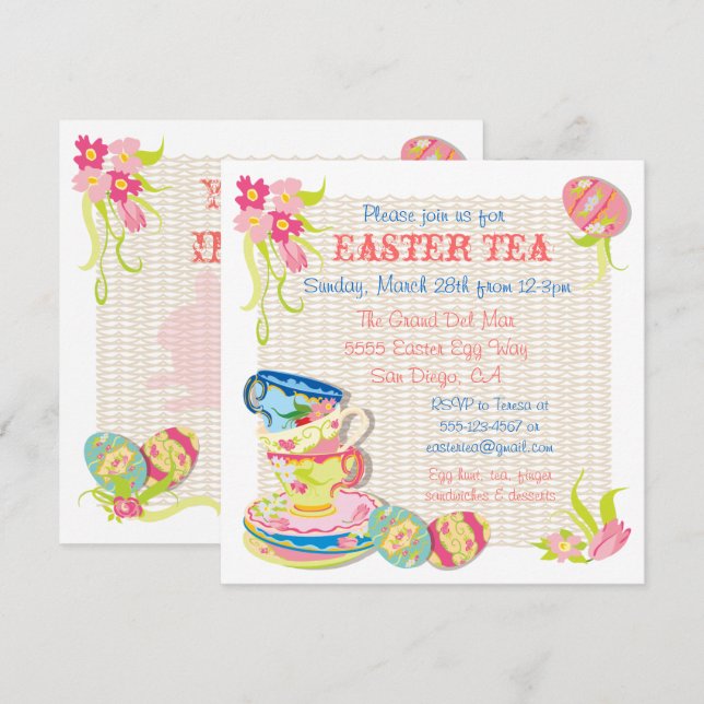 Victorian Easter Tea brunch Invitations (Front/Back)