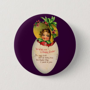 Victorian Easter, Vintage Girl with Bonnet in Egg 2 Inch Round Button
