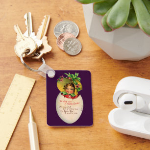 Victorian Easter, Vintage Girl with Bonnet in Egg Keychain