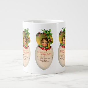 Victorian Easter, Vintage Girl with Bonnet in Egg Large Coffee Mug