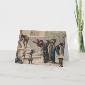 Victorian Edwardian Snowball Fight Holiday Card