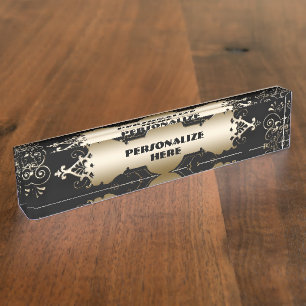 Victorian elegant black and gold nameplate