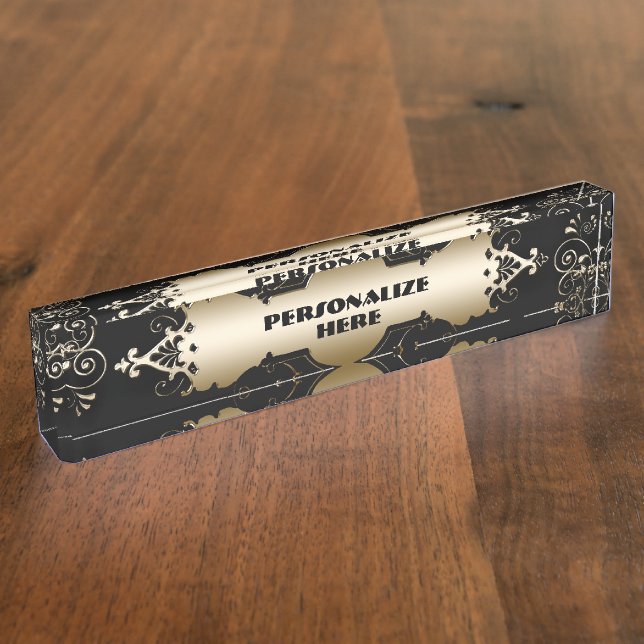 Victorian elegant black and gold nameplate (Side)