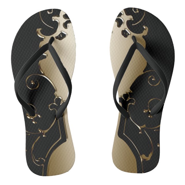 Victorian elegant black gold metallic look flip flops (Footbed)