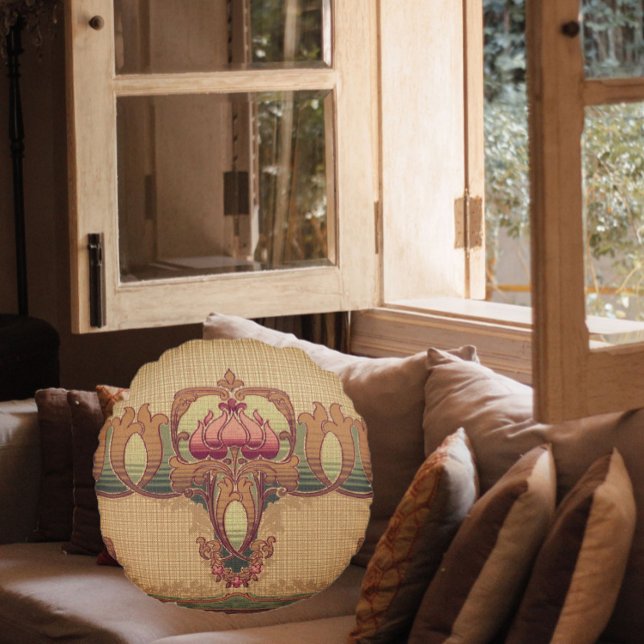Victorian elegant floral ornate art nouveau round pillow (Creator Uploaded)