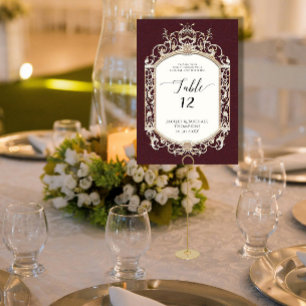 Victorian Elegant Formal Burgundy n Gold Reception Table Number