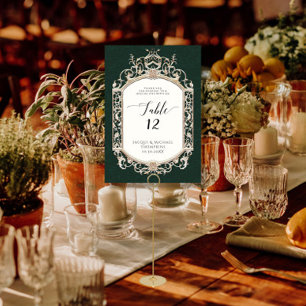 Victorian Elegant Formal Emerald n Gold Reception Table Number