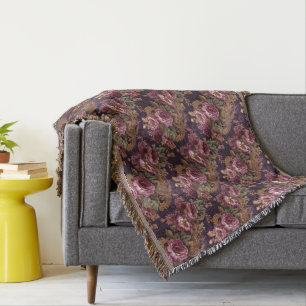 Victorian Elegant Lace Purple Roses  Throw Blanket