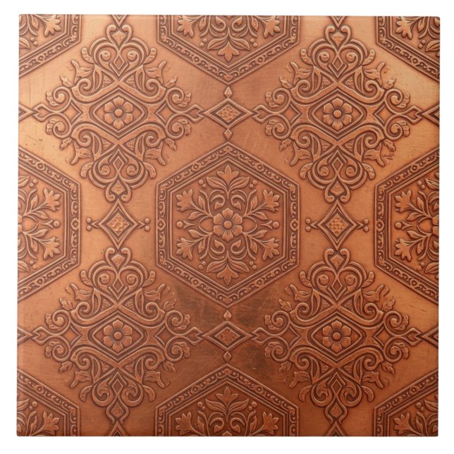  Victorian Embossed Copper Floral Antique  Tile (Front)
