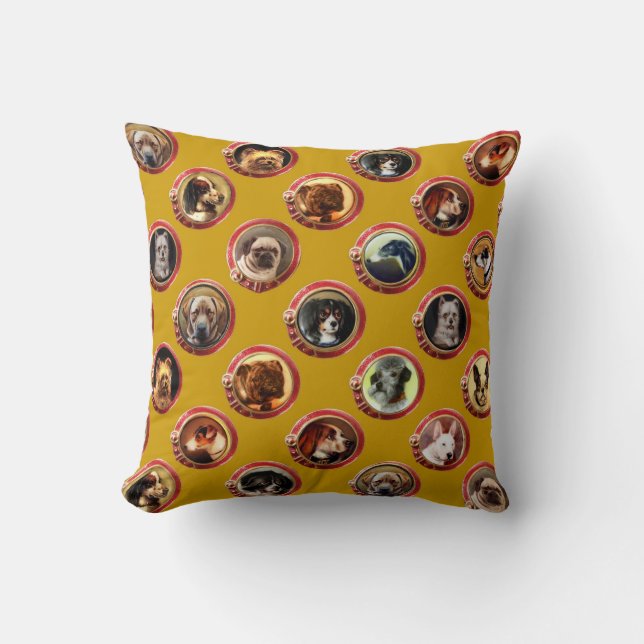 VICTORIAN ENAMELS /MINIATURE DOG PORTRAITS Yellow Throw Pillow (Front)