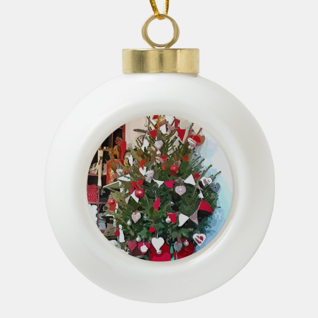 VICTORIAN ENGLAND CERAMIC BALL CHRISTMAS ORNAMENT (Front)