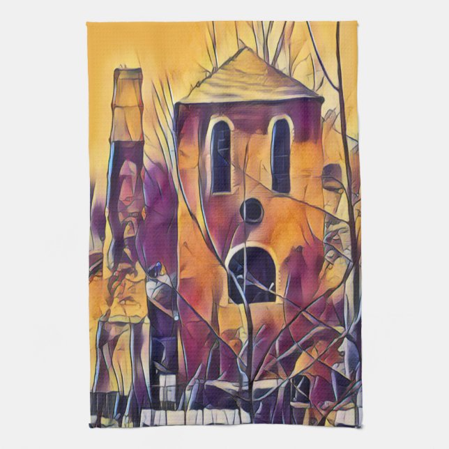 VICTORIAN ENGLAND FUNNY BUILDING KITCHEN TOWEL (Vertical)