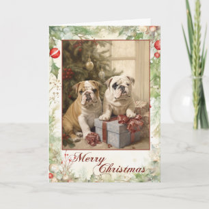 Victorian English Bulldog Puppy Christmas Holiday Card