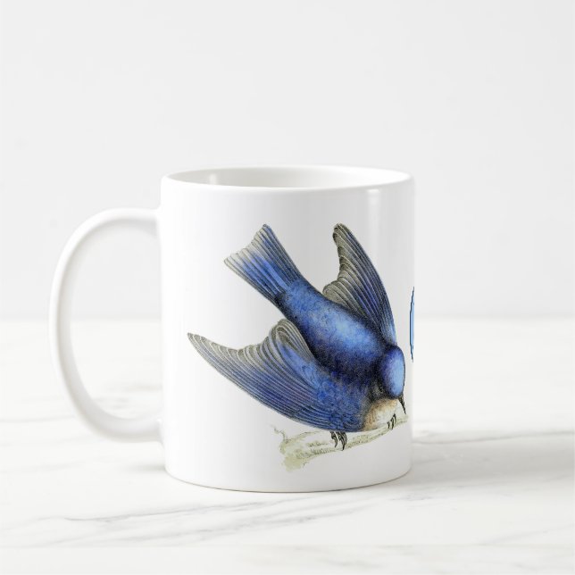 Victorian Era 1851 Bluebird Art & Monogram Coffee Mug (Left)