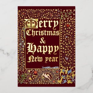 Victorian Era 1873 Medieval Style Christmas Foil Holiday Card