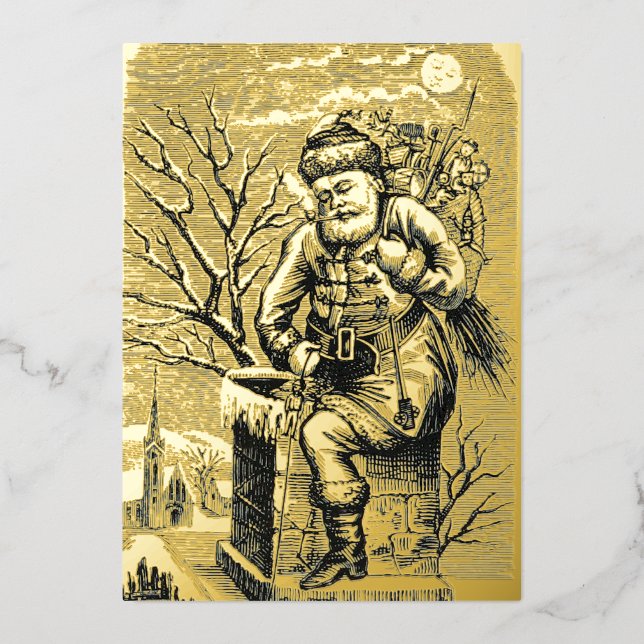 Victorian Era 1875 Santa Claus With Toys Christmas Foil Holiday Card (Front)