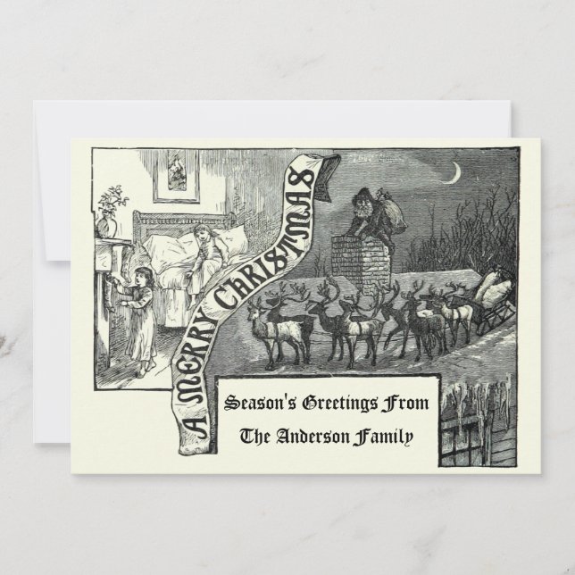 Victorian Era 1887 Santa & Reindeer Christmas Holiday Card (Front)