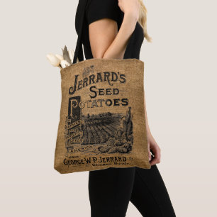 Victorian Era 1893 Rustic Faux Burlap Potato Sack Tote Bag