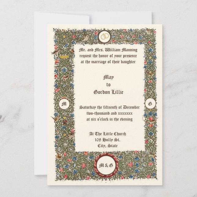 Victorian Era 1899 Medieval Style Wedding Invitation (Front)