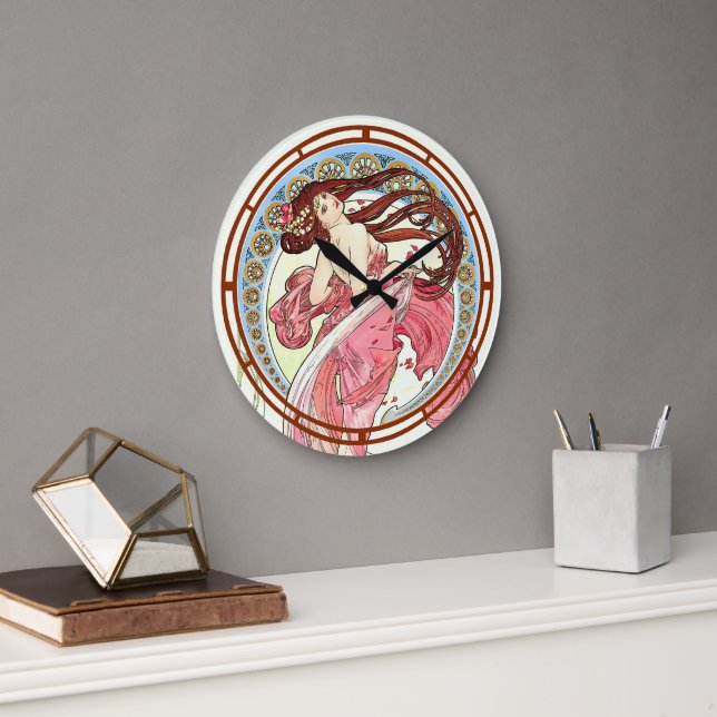 Victorian Era Art Nouveau Dancer by Alfons Mucha  Large Clock (Office)
