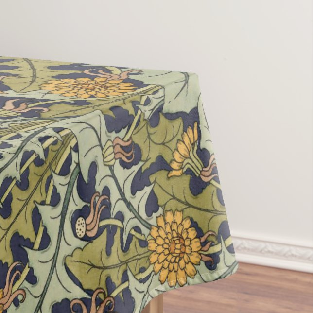 Victorian Era Art Nouveau Dandelion Flower Pattern Tablecloth (In Situ)