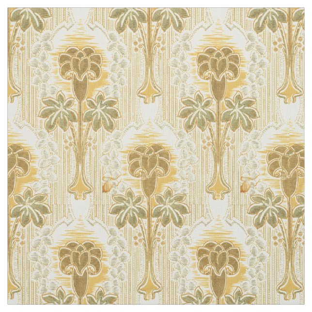 Victorian Era Art Nouveau Flower Pattern Fabric (Swatch)