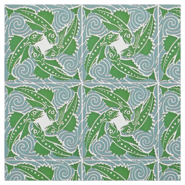 Victorian Era Art Nouveau Four Fish Pattern Fabric (Swatch)