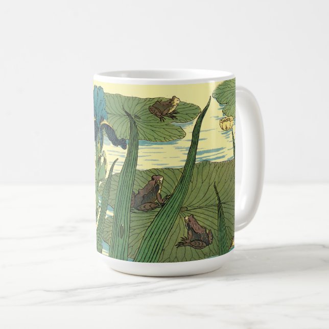 Victorian Era Art Nouveau Frogs on Lily Pads  Coffee Mug (Front Right)