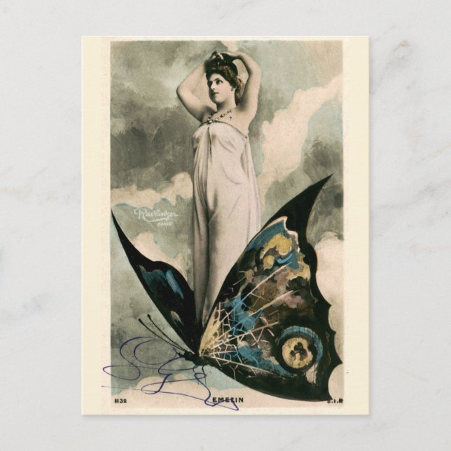 Victorian Era Art Nouveau Girl on Butterfly Postcard (Front)