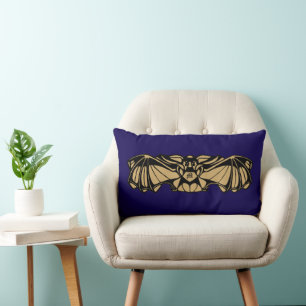Victorian Era Art Nouveau Gothic Bat Monogram Lumbar Pillow