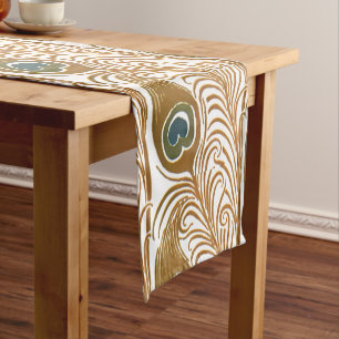 Victorian Era Art Nouveau Peacock Feather Pattern Short Table Runner