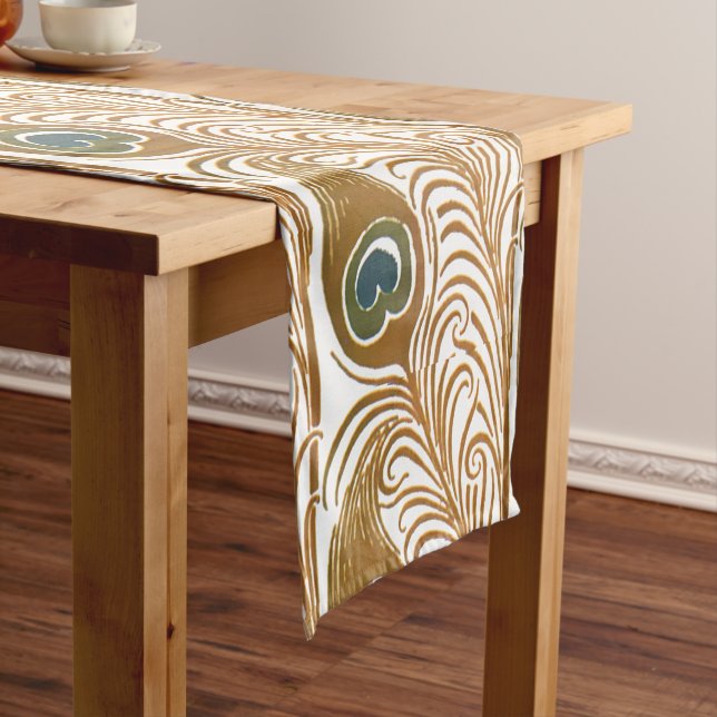 Victorian Era Art Nouveau Peacock Feather Pattern Short Table Runner (In Situ)