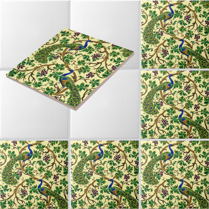 Victorian Era Art Nouveau Peacocks Grapevine Tile