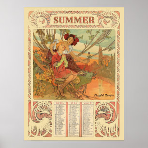 Victorian Era Art Nouveau Summer Calendar by Mucha Poster
