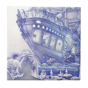 Victorian Era Fantasy Sea Tiles Blue and White 11