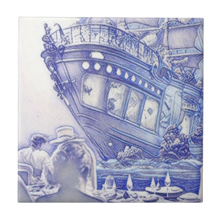 Victorian Era Fantasy Sea Tiles Blue and White 11