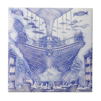 Victorian Era Fantasy Sea Tiles Blue and White 19