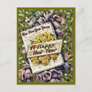 Victorian Era Floral Bonne année Carte postale