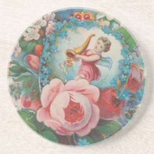 Victorian Era Floral Valentine's Card, Roses, 1879 Coaster