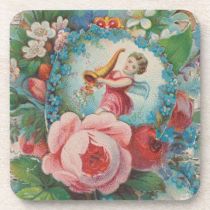 Victorian Era Floral Valentine's Card, Roses, 1879 Coaster