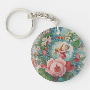 Victorian Era Floral Valentine's Card, Roses, 1879 Keychain